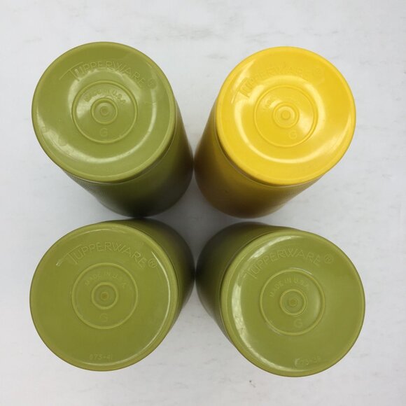 Vintage Tupperware Green Yellow Plastic Tumblers Set 4 Retro Drinkware Kitchen - Picture 3 of 16